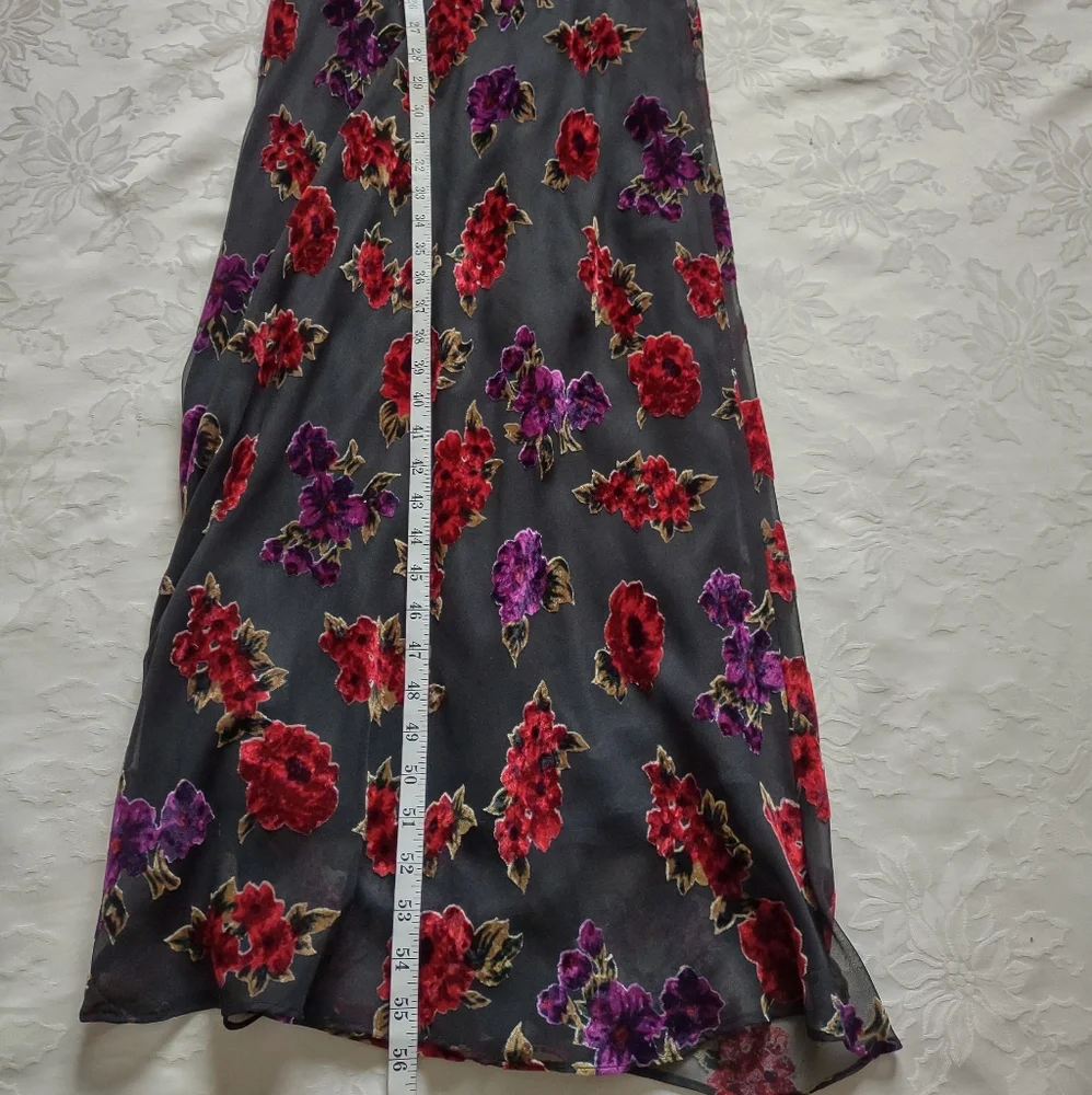 Y2K vintage v-neck vintage slip dress floral velvet burnout gown maxi - Picture 4 of 10